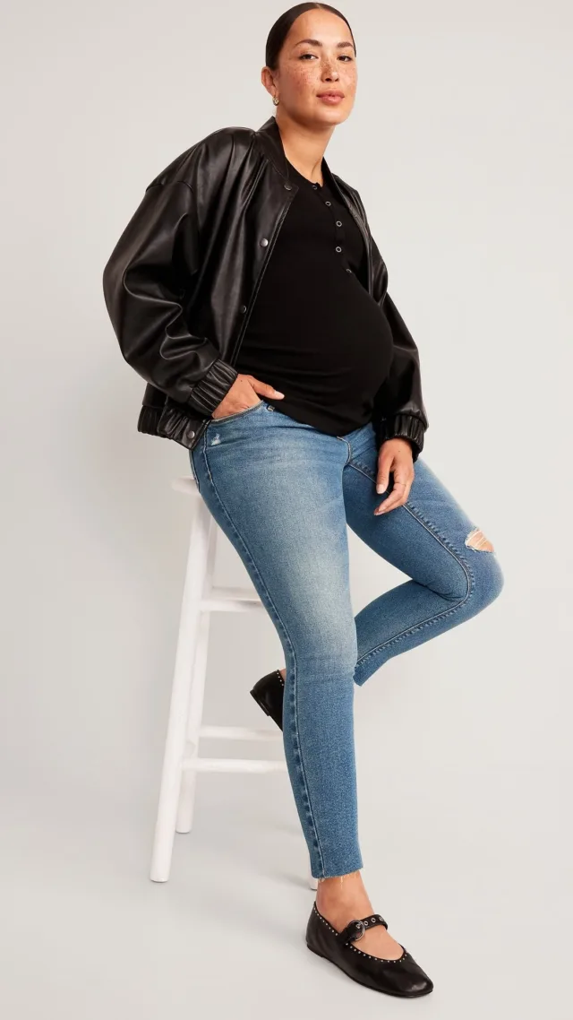 Maternity Premium Full Panel Rockstar Super Skinny Ripped Jeans