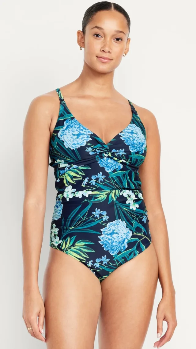 Maternity Printed Twist-Front Nursing Swimsuit