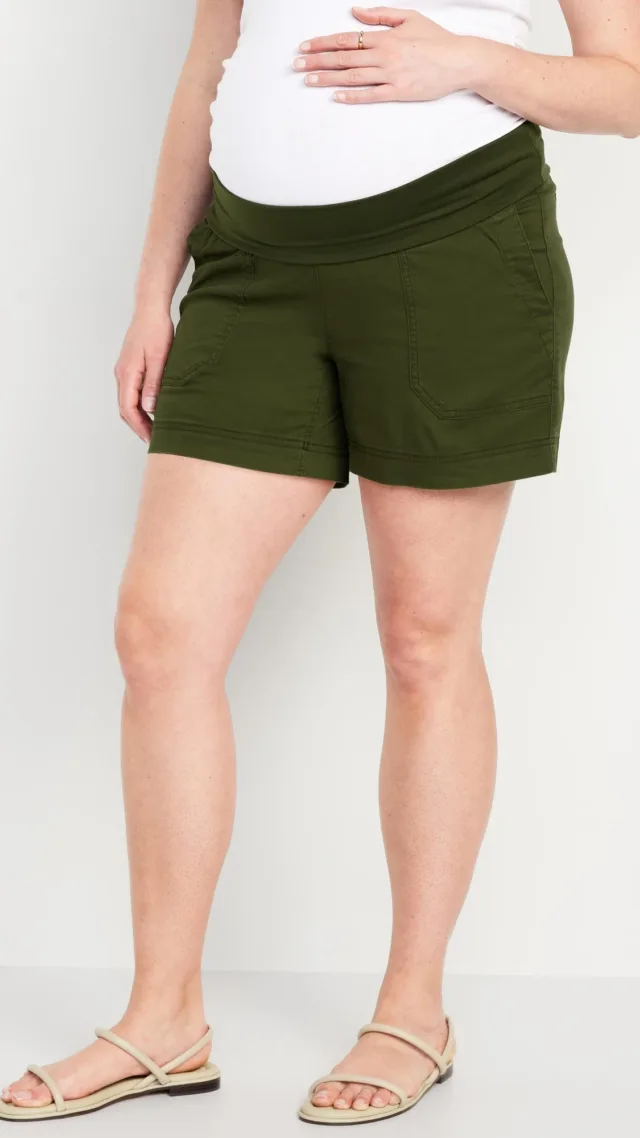 Maternity Rollover-Waist Ogc Chino Shorts -- 5-Inch Inseam