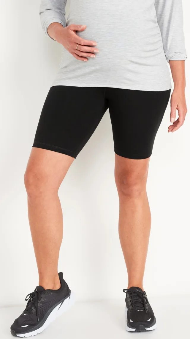 Maternity Rollover-Waist Powerchill Biker Shorts -- 8-Inch Inseam