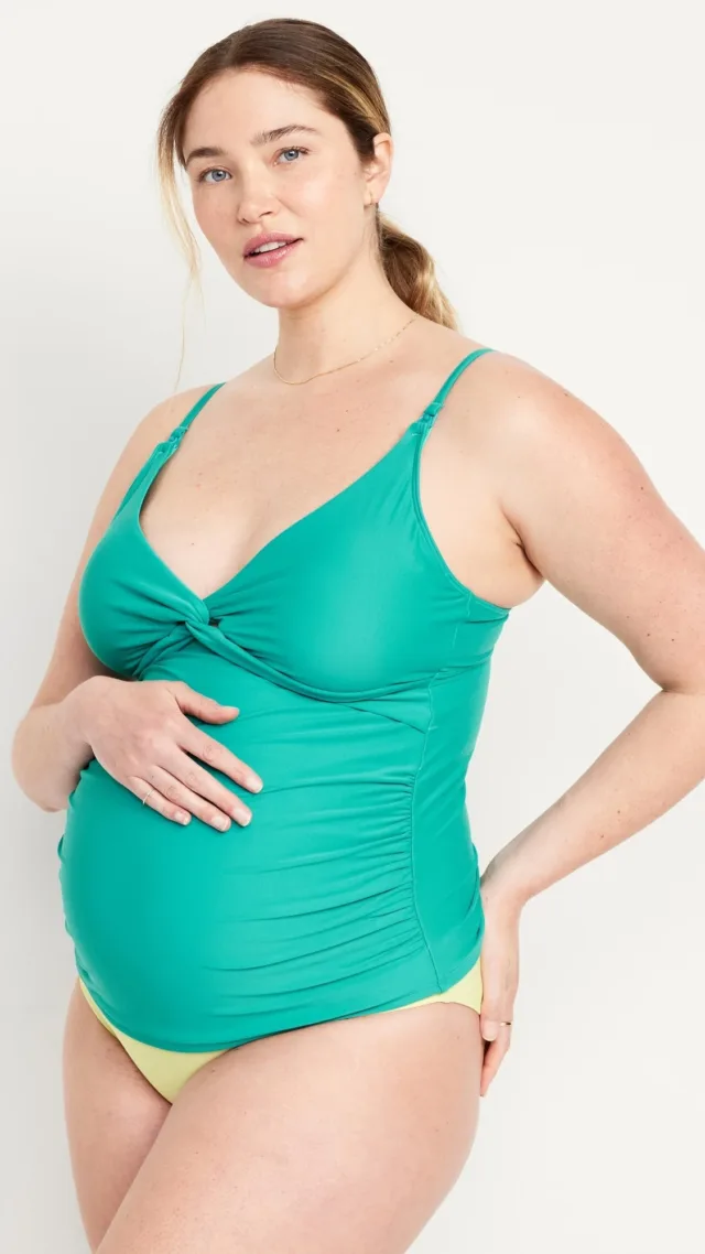 Maternity Twist-Front Nursing Tankini Swim Top