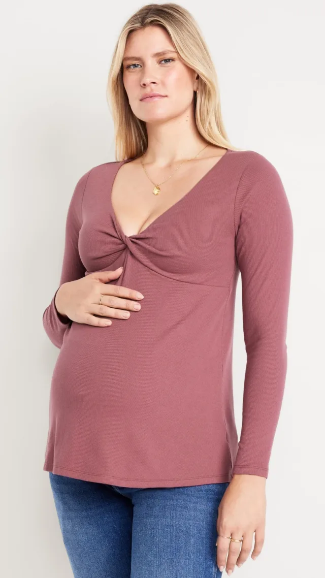 Maternity Twist-Front Ribbed Top