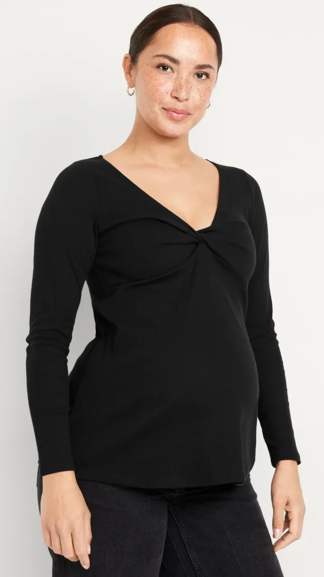 Maternity Twist-Front Ribbed Top