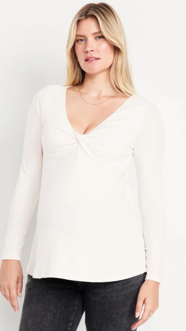 Maternity Twist-Front Ribbed Top