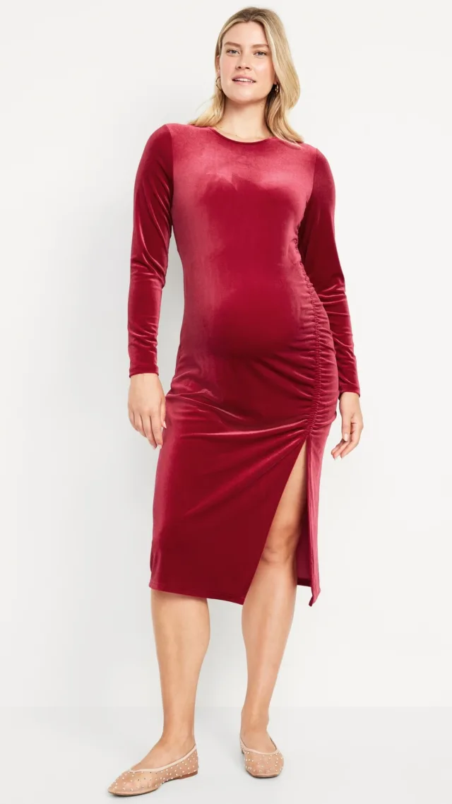 Maternity Velvet Midi Dress