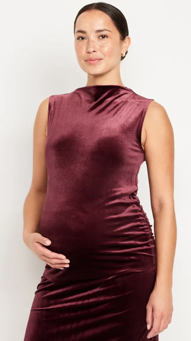 Maternity Velvet Mock-Neck Top