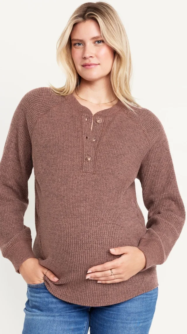 Maternity Waffle Henley