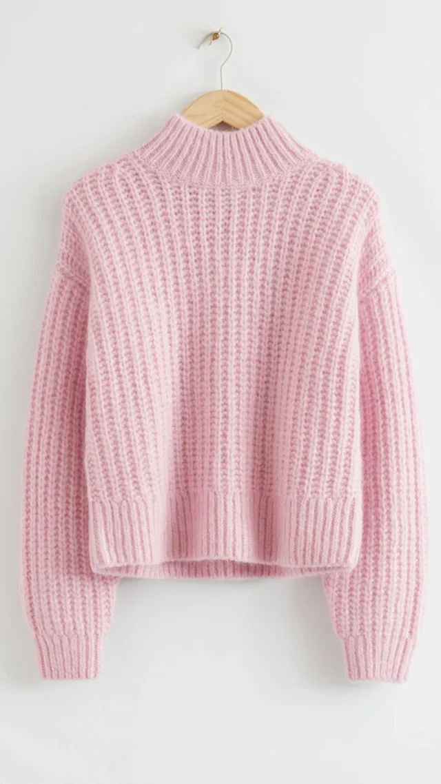 Fluffy Mock Neck Ribbed Sweater