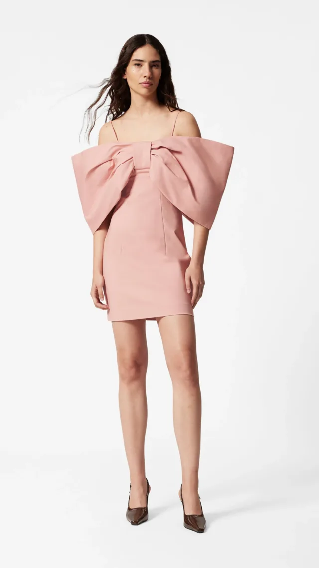 Oversized-Bow Off-Shoulder Mini Dress