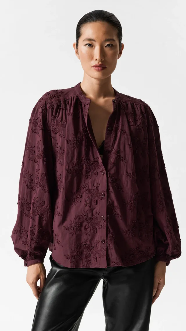 Voluminous Floral-Appliqué Blouse