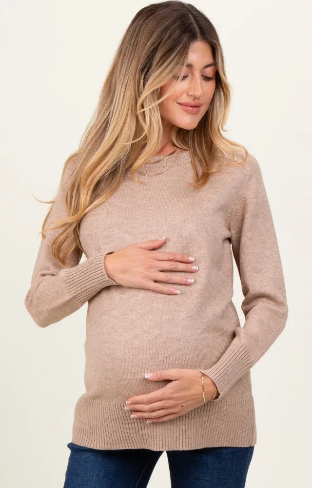 Beige Basic Relaxed Fit Maternity Sweater