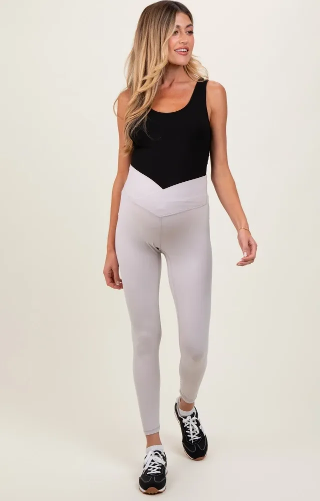 Beige Crossover Waistline Maternity Leggings