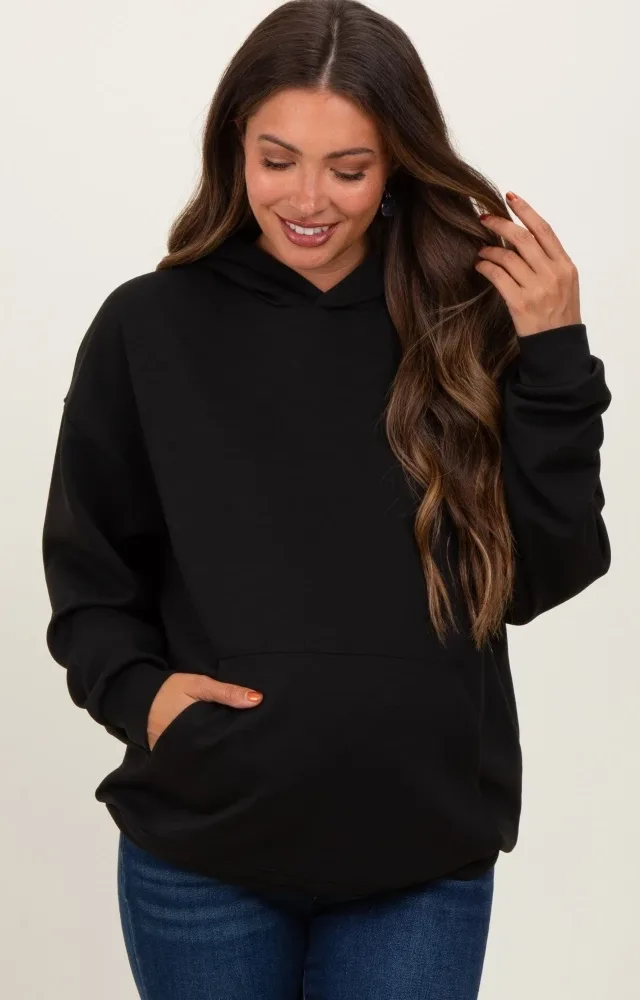 Black Basic Maternity Hoodie Sweatshirt