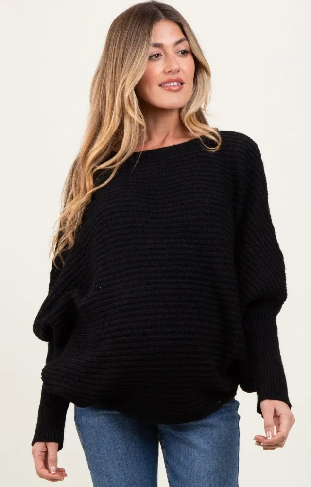 Black Chunky Knit Dolman Sleeve Oversized Maternity Sweater