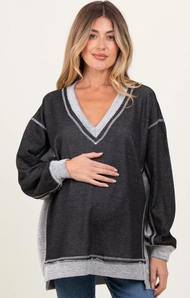 Black Contrast French Terry Maternity Long Sleeve Top