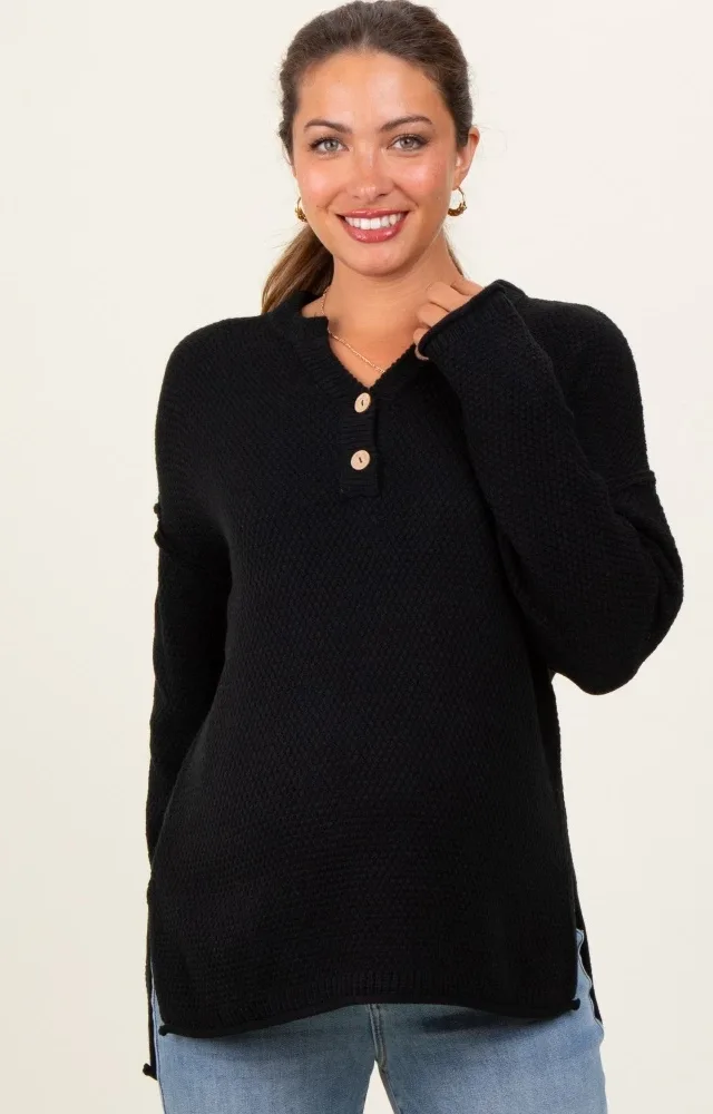 Black Diamond Knit Button Detail Maternity Sweater