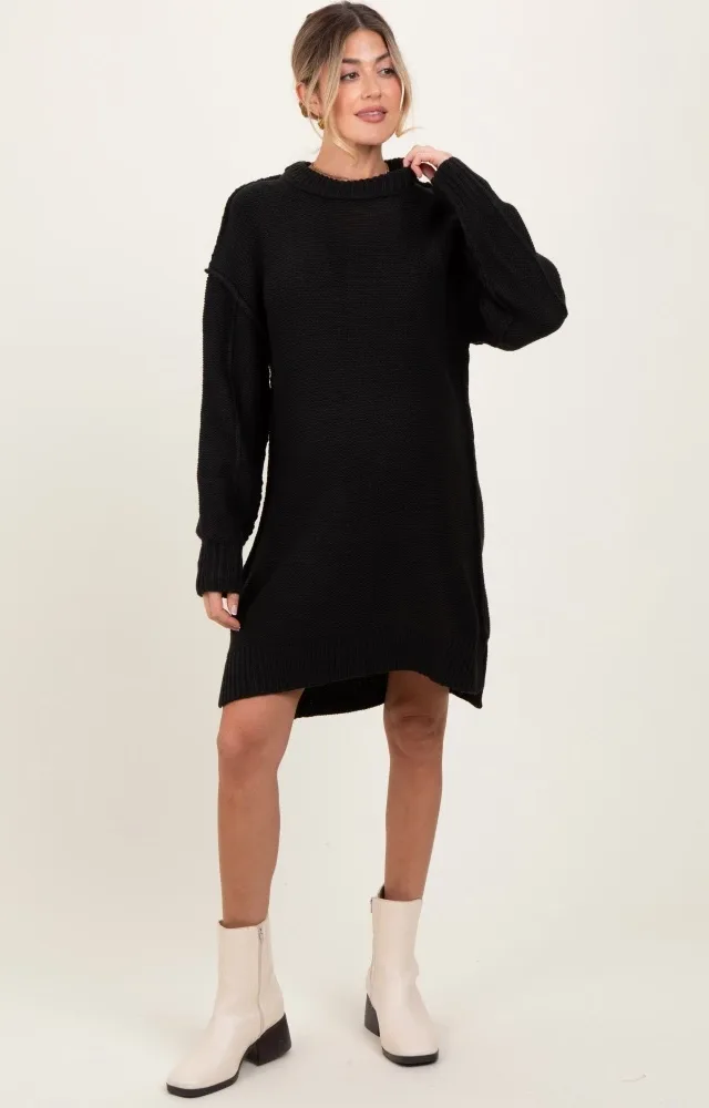 Black Exposed Seam Oversized Maternity Sweater Dress