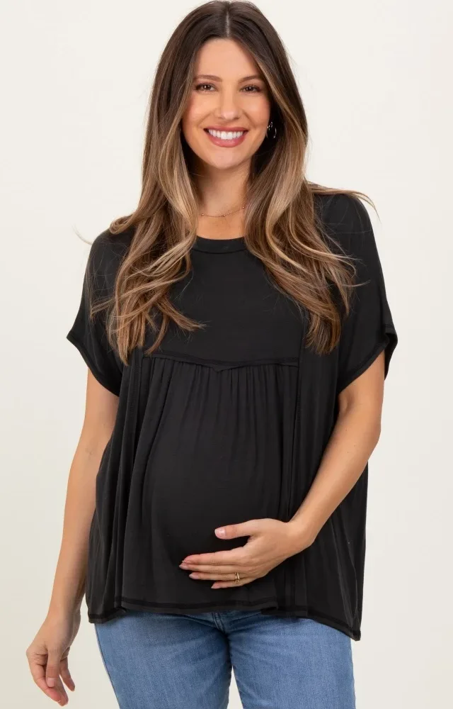 Black Flutter Sleeve Maternity Top