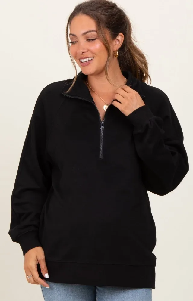 Black Half Zip Contrast Rib Sweatshirt Maternity Top