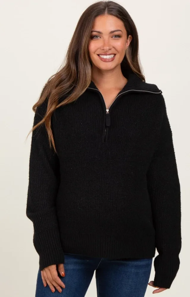 Black Half Zip Maternity Pullover Sweater