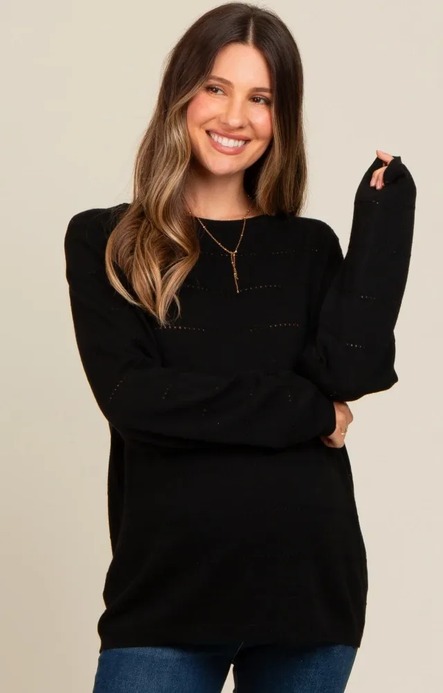 Black Knit Stitch Detail Long Sleeve Maternity Sweater Top