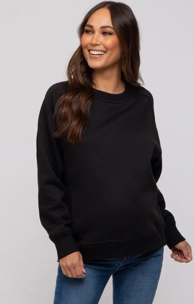 Black Pullover Maternity Terry Crewneck