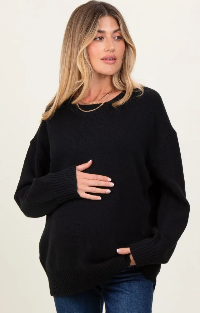 Black Soft Knit Basic Maternity Sweater