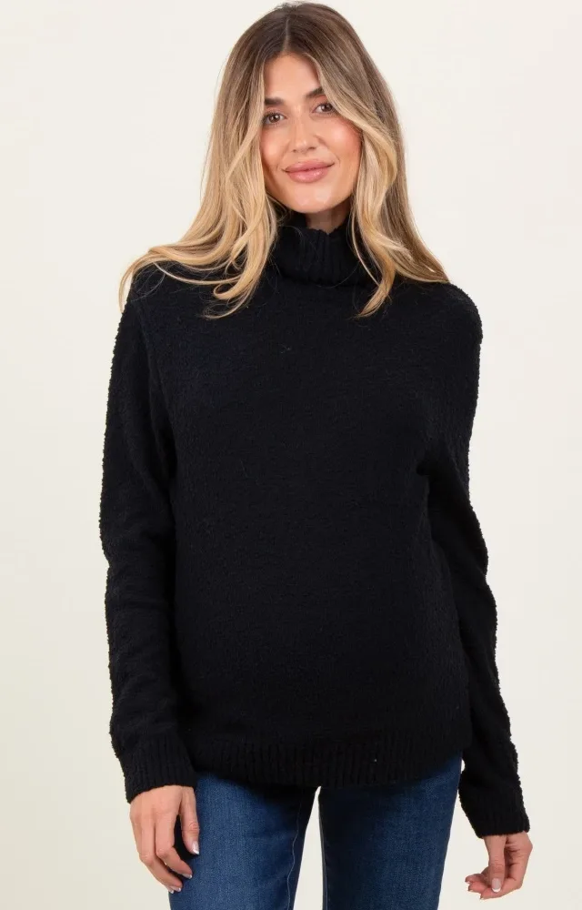 Black Turtleneck Chenille Knit Maternity Sweater