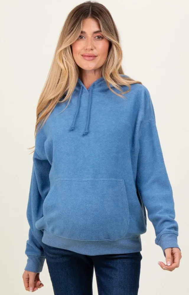 Blue Brushed Knit Oversized Maternity Hoodie