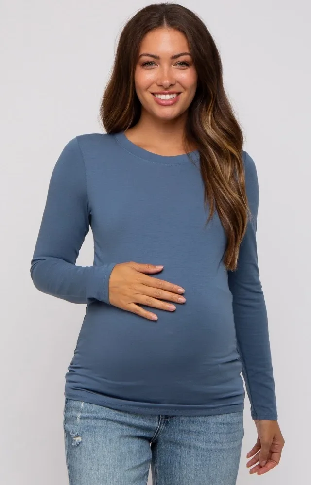 Blue Long Sleeve Maternity Top