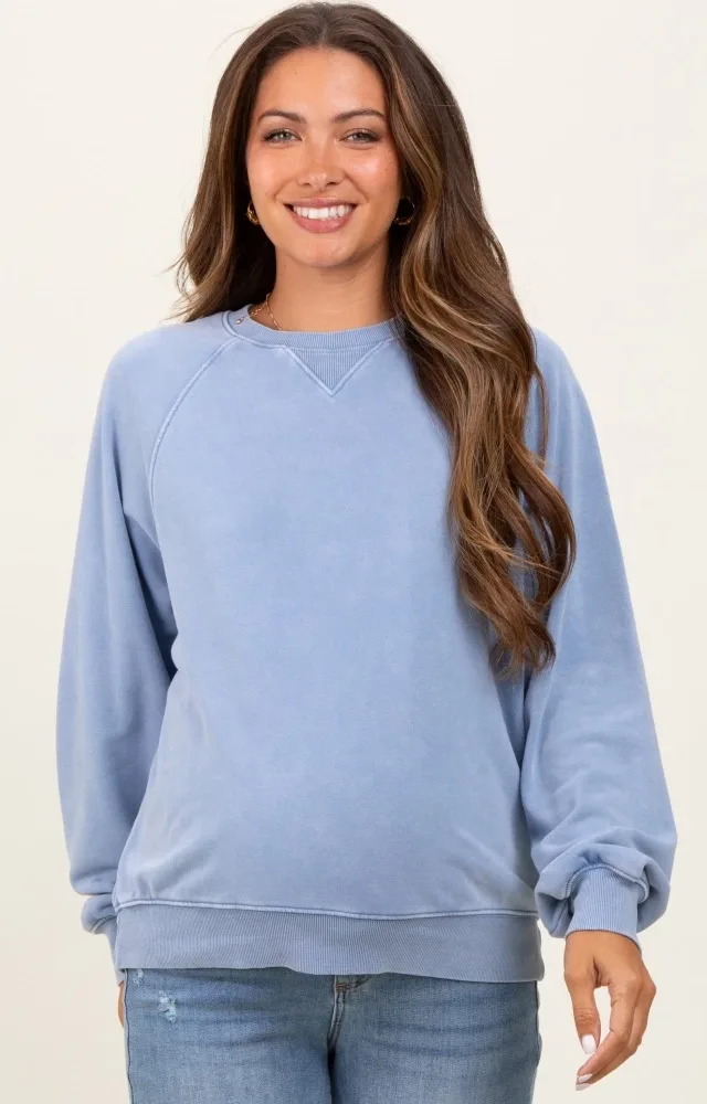 Blue Vintage Wash Relaxed Fit Maternity Sweatshirt