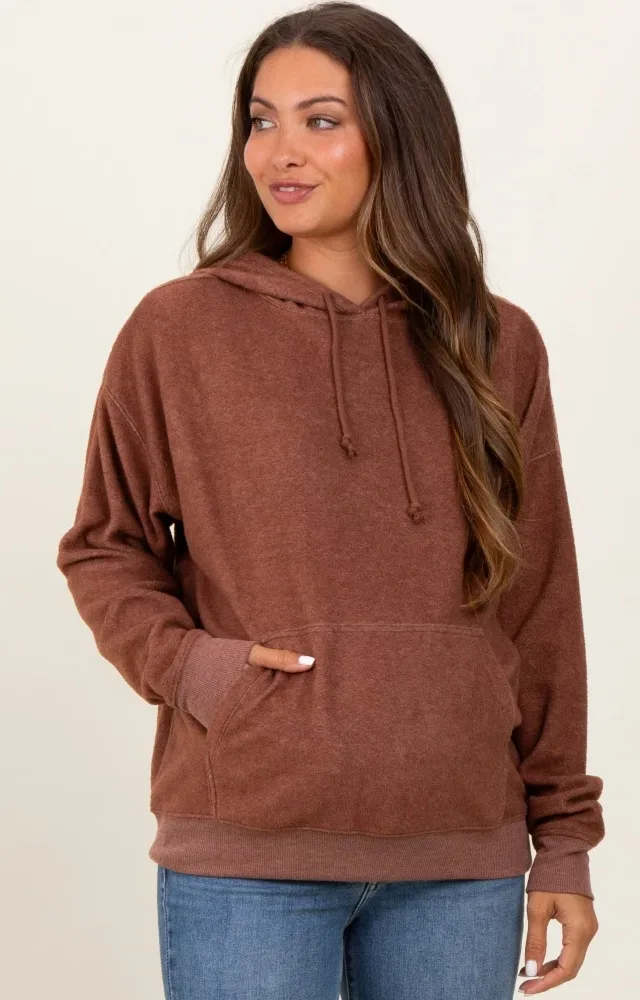 Brown Brushed Knit Oversized Maternity Hoodie