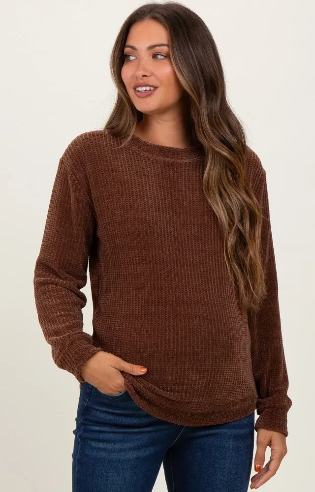 Brown Chenille Knit Maternity Sweater