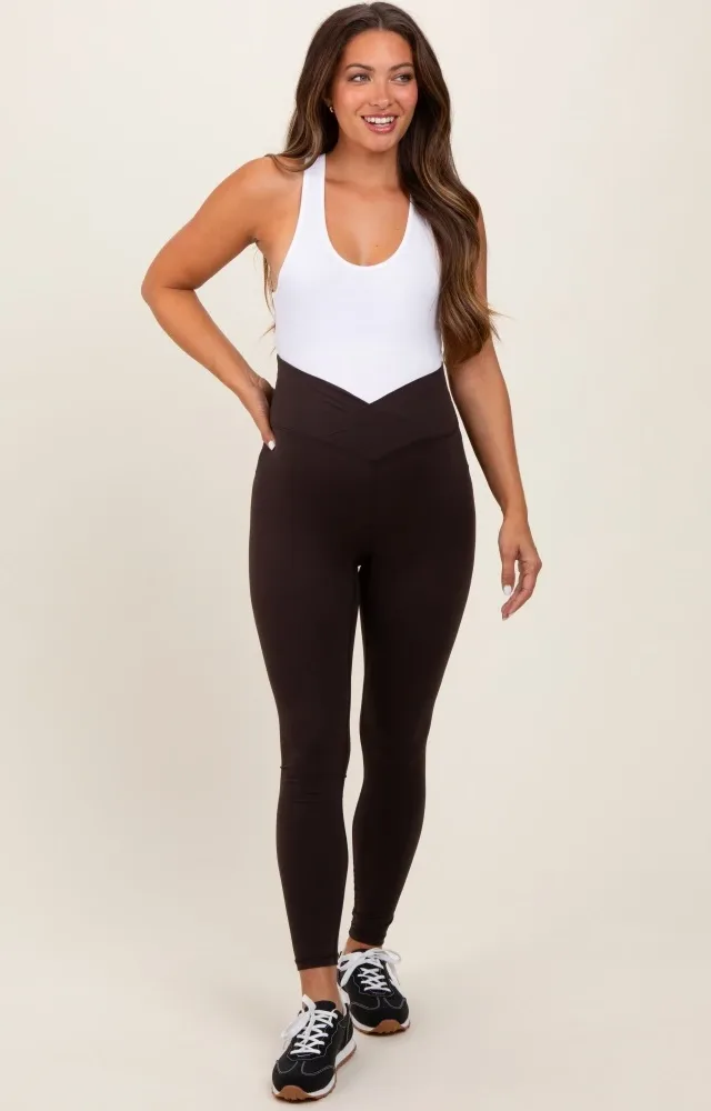 Brown Crossover Waistline Maternity Leggings