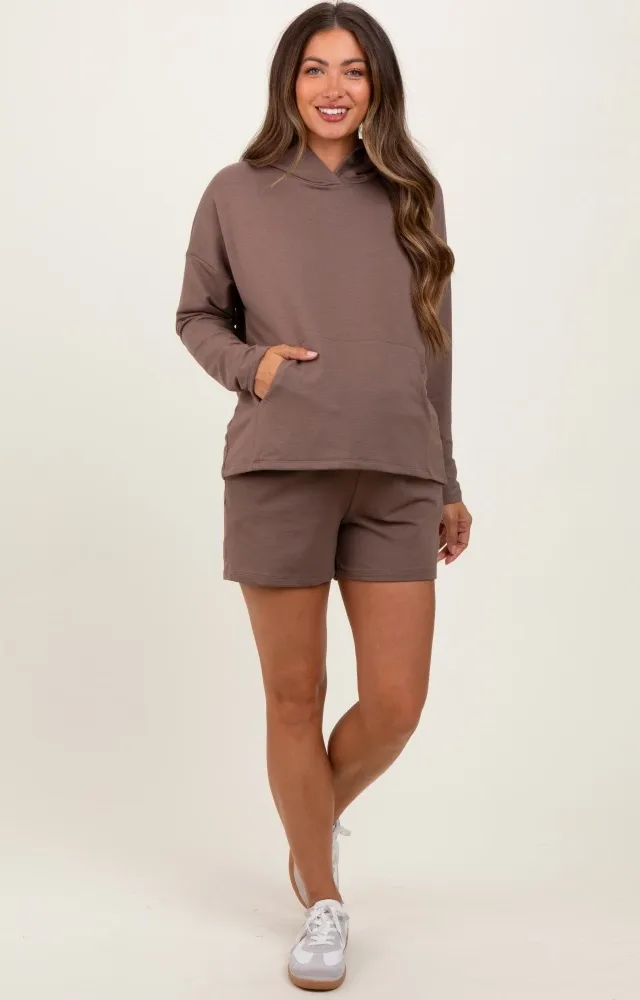 Brown Hoodie Shorts Maternity Set