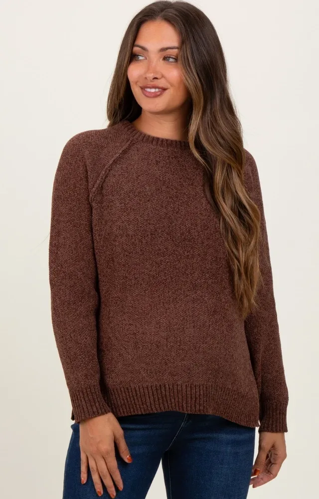 Brown Raglan Knit Maternity Sweater