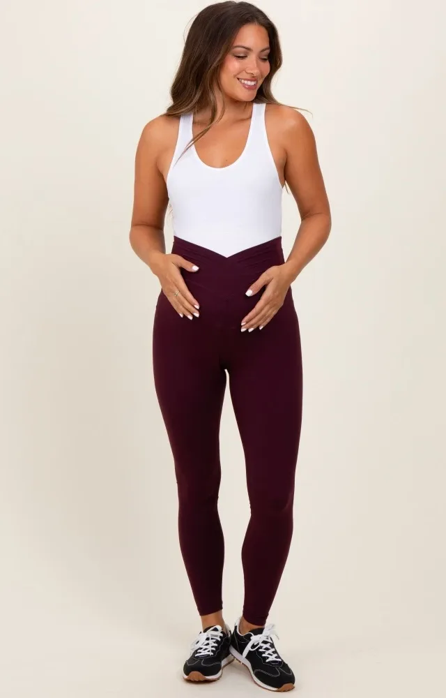 Burgundy Crossover Waistline Maternity Leggings