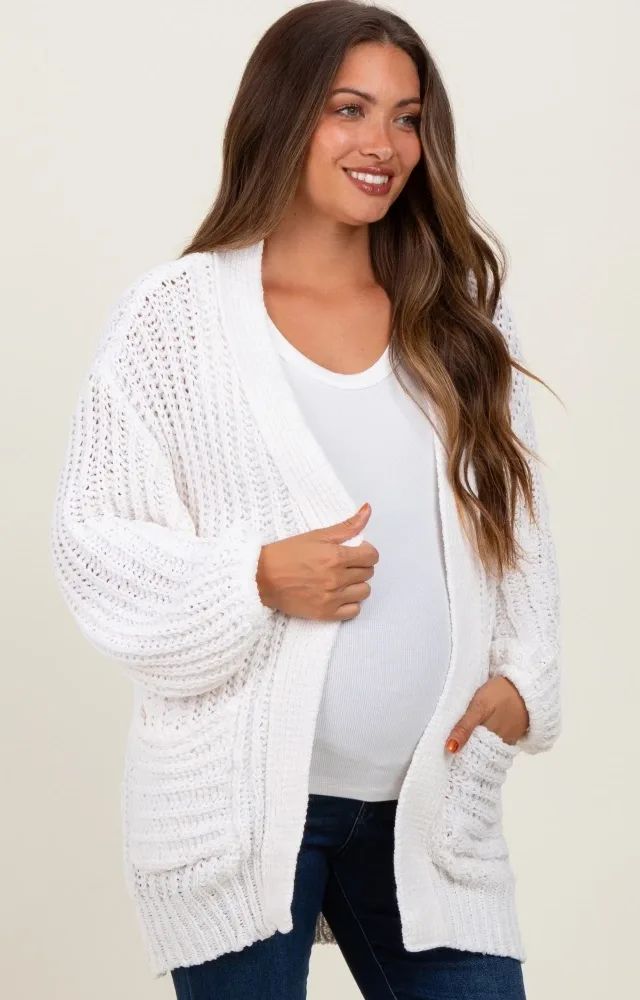 Cream Chunky Knit Oversized Maternity Pocket Cardigan