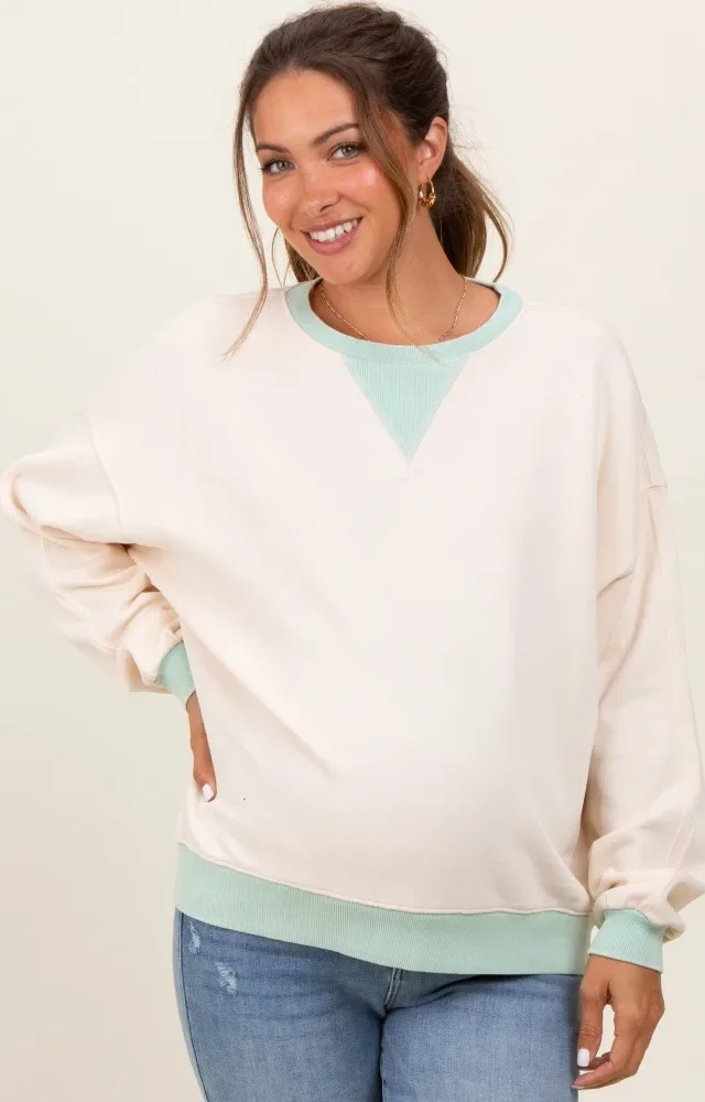 Cream Colorblock French Terry Maternity Sweatshirt