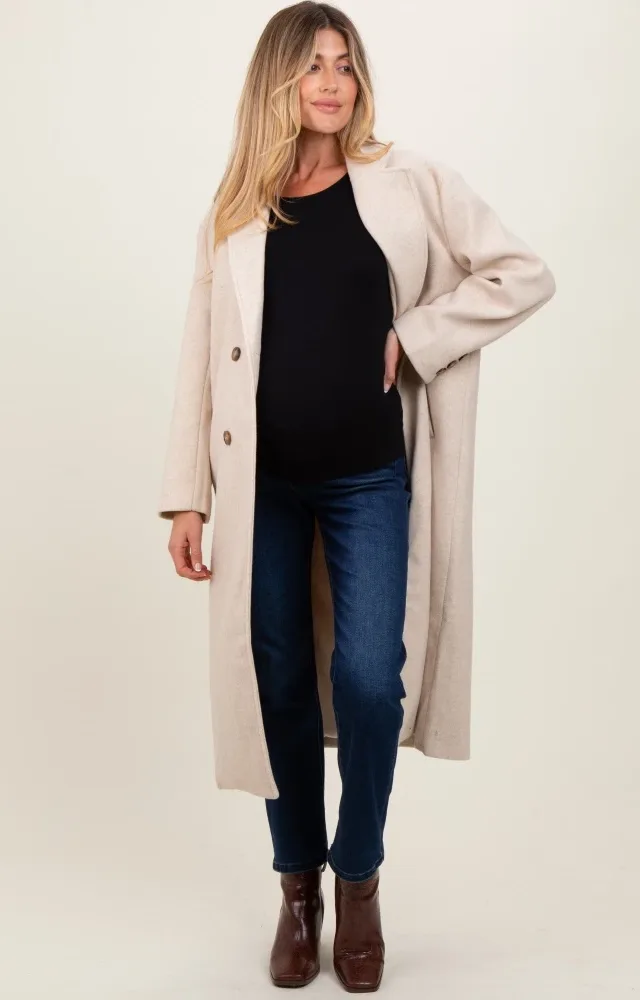 Cream Felted Double Breasted Lapel Maternity Button Coat