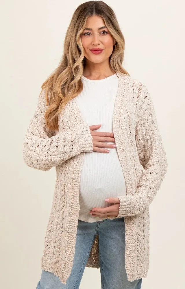 Cream Knit Maternity Cardigan