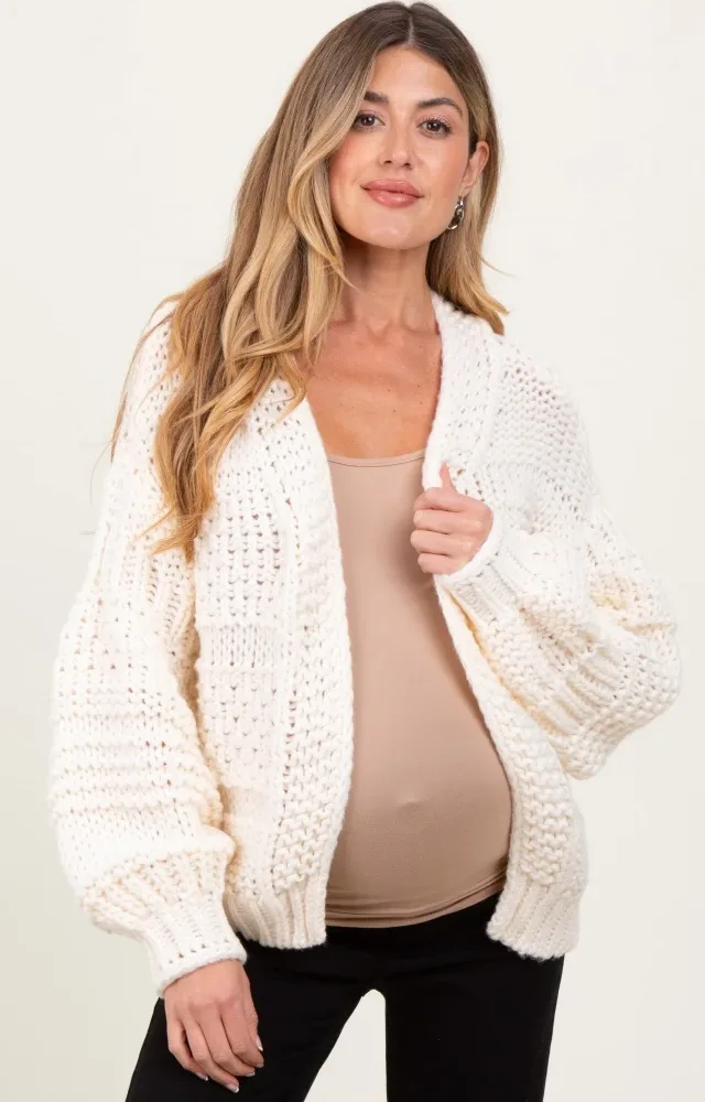 Cream Oversized Chunky Knit Maternity Cardigan