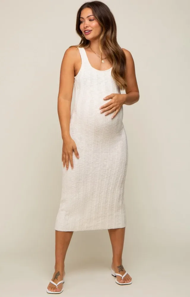 Cream Sleeveless Knit Maternity Midi Dress