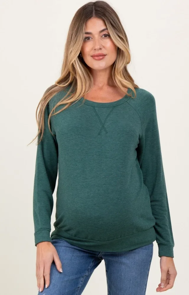 Forest Green Basic Maternity Pullover Top