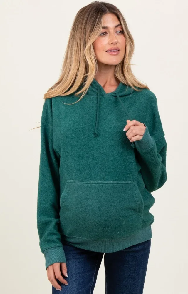 Forest Green Brushed Knit Oversized Maternity Hoodie