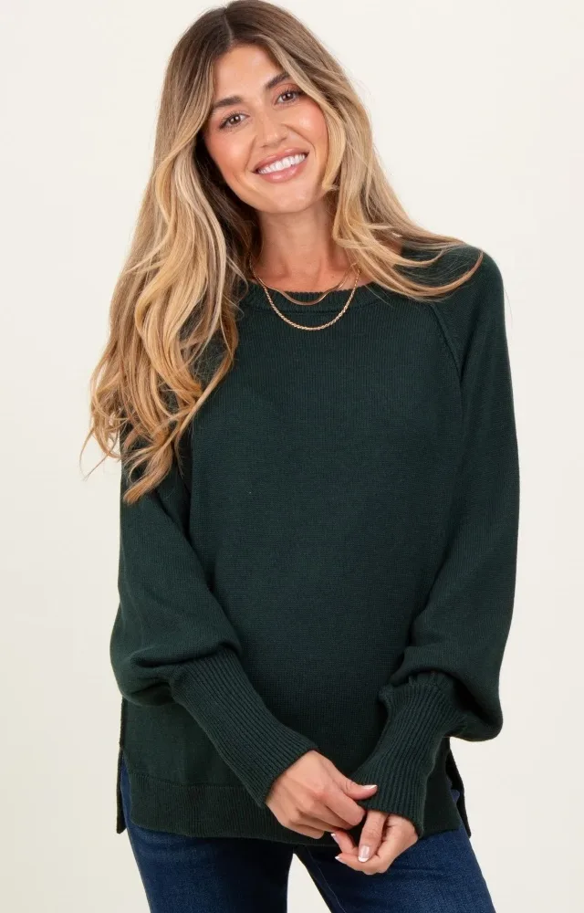 Forest Green Bubble Sleeve Maternity Sweater