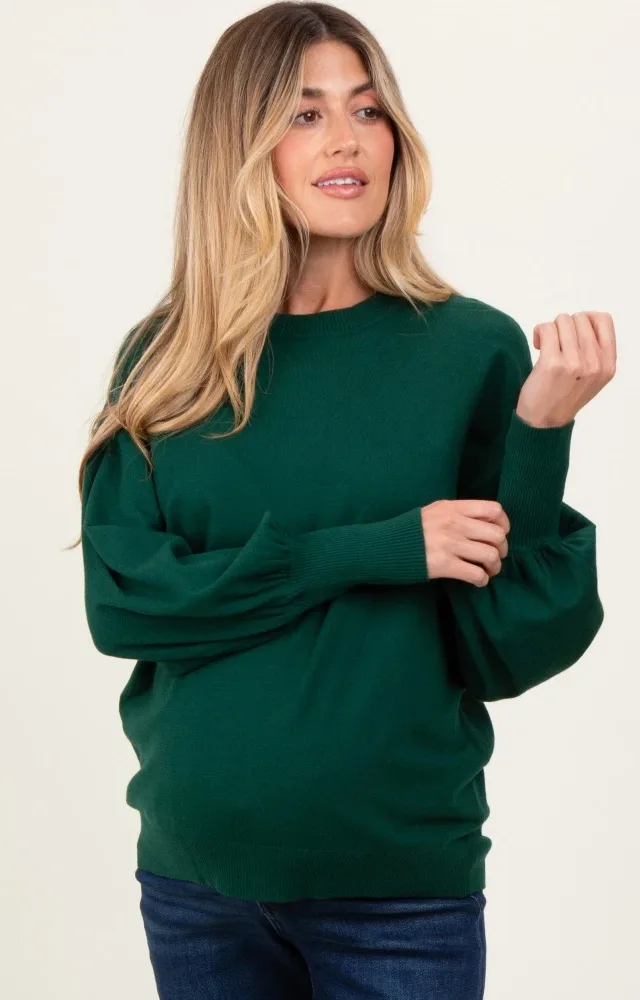 Forest Green Fine Knit Balloon Sleeve Maternity Sweater