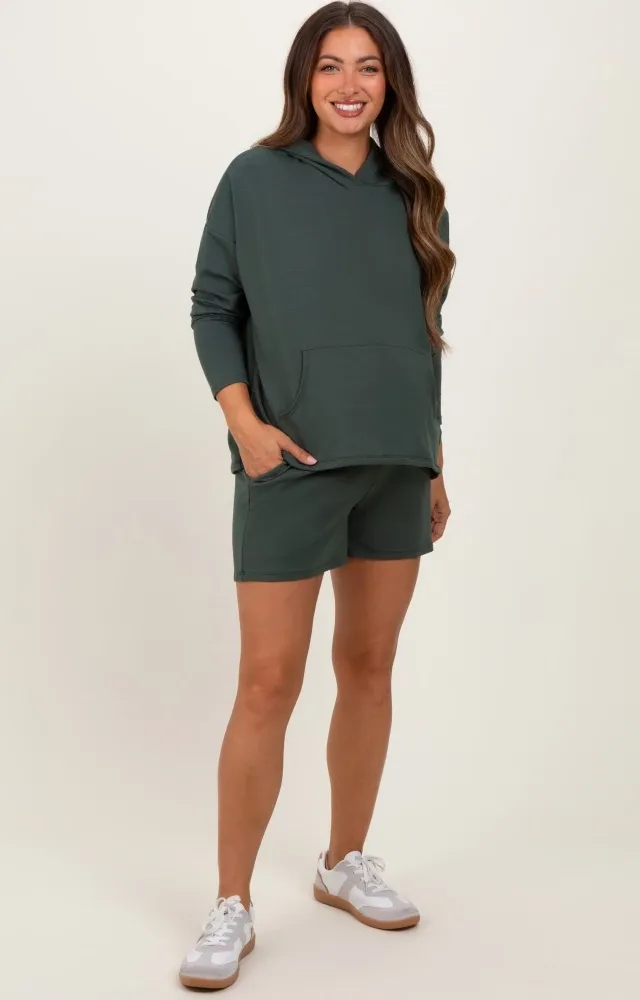 Forest Green Hoodie Shorts Maternity Set