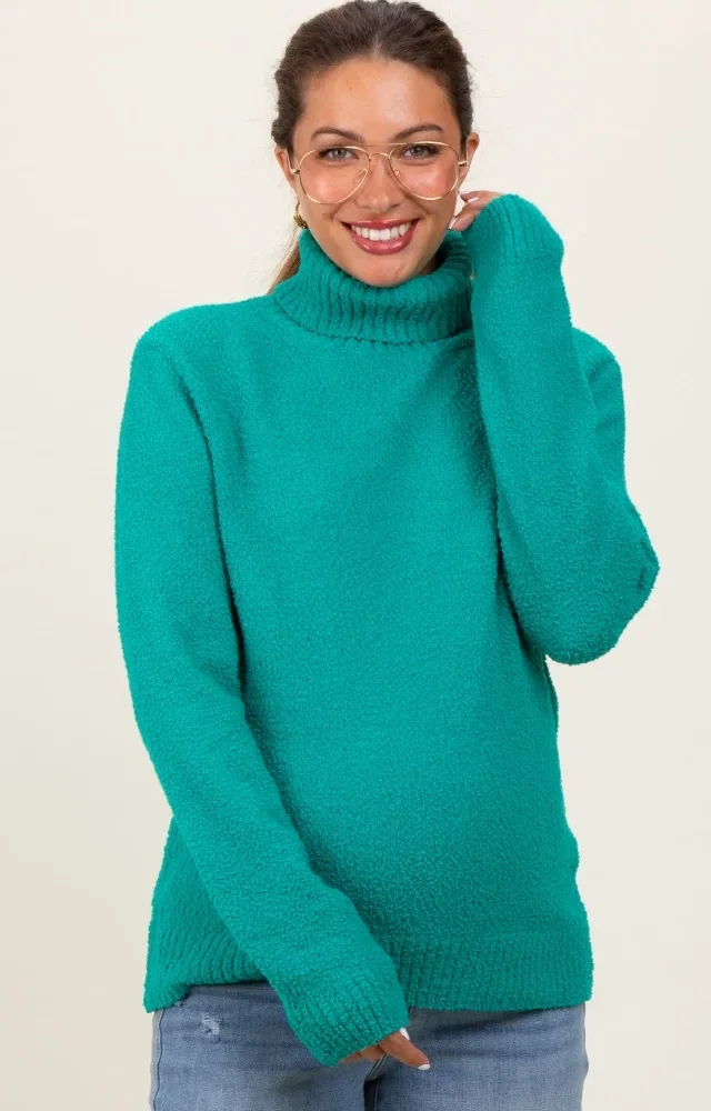 Green Turtleneck Chenille Knit Maternity Sweater