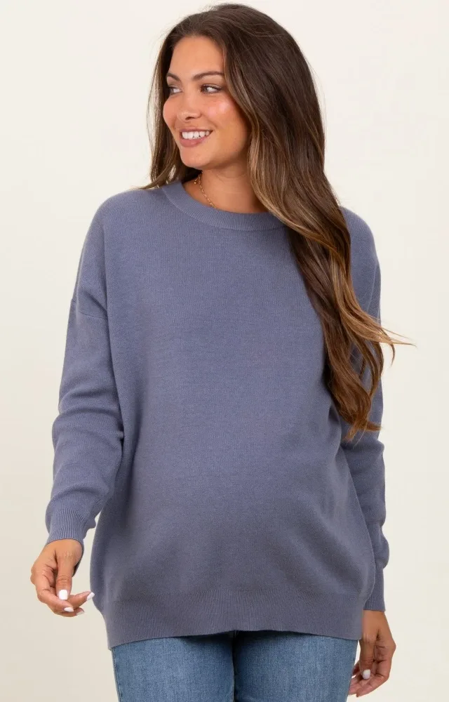 Grey Basic Relaxed Pullover Maternity Sweater